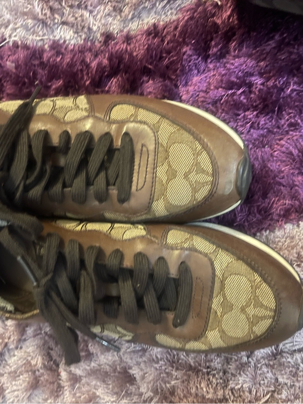 Coach women Brown Signature Logo Lace-Up Sneakers